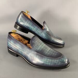 KLEIN EPSTEIN & PARKER Size 9.5 Turquoise Blue Abstract Leather Slip On Loafers